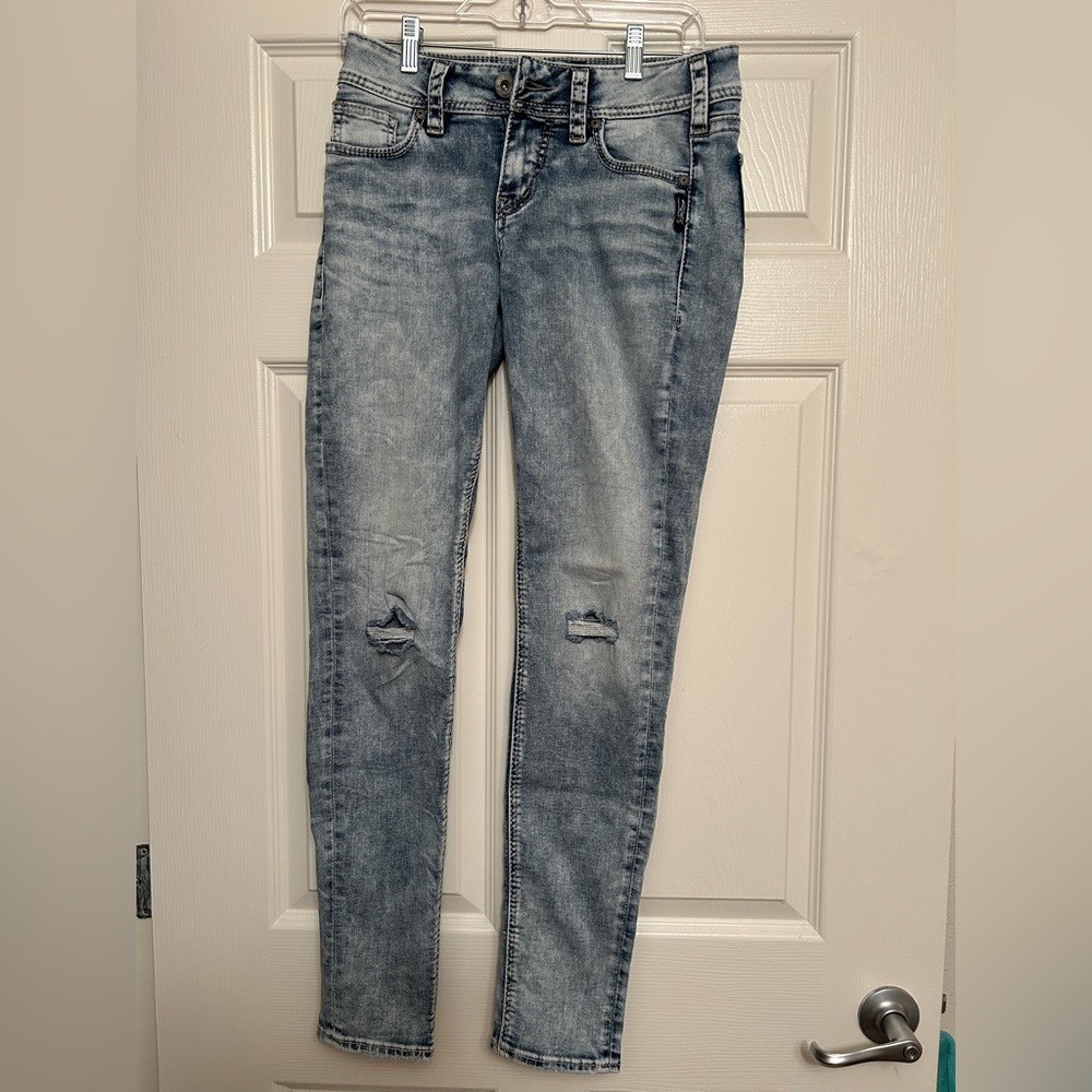 Silver Mid Rise Skinny Jeans